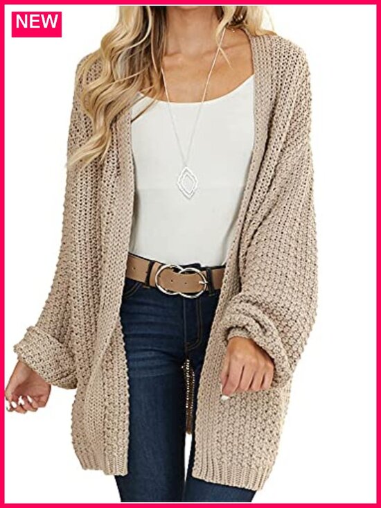 Sweaters - Oversized Open Front Knit Cardigan Long Sleeve Batwing